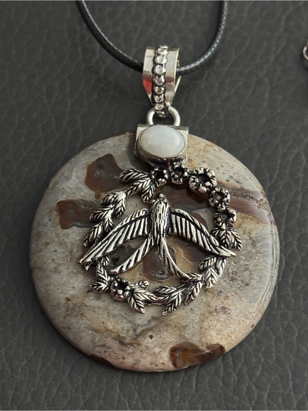 Silver Dove Jasper and moonstone Pendant Necklace